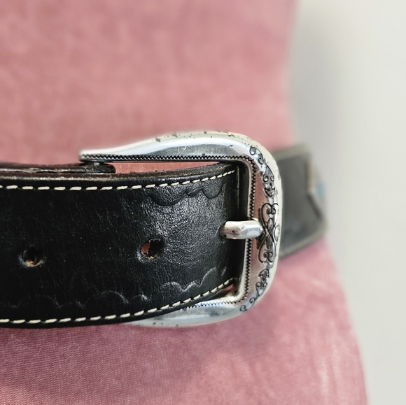 Brighton black leather belt with turquoise and silver accents. Size Medium - Picture 2 of 10